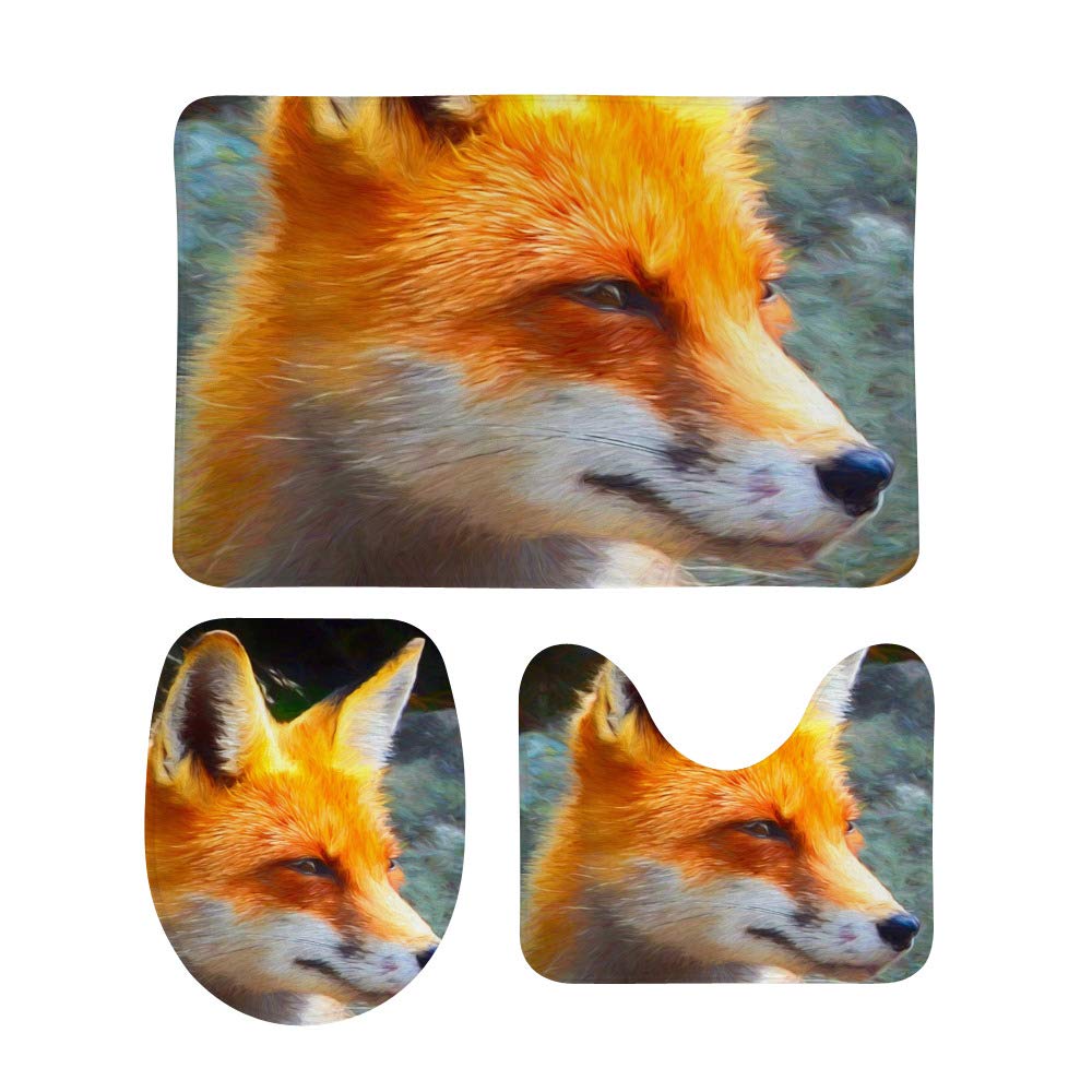 Tapis de bain en forme de U avec motif renard original et coloré