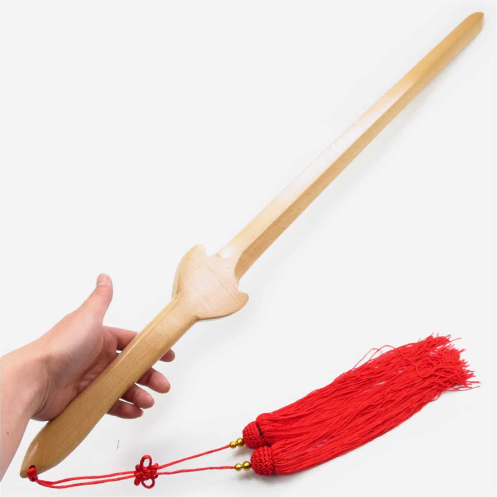 Espada Recta de Tai Chi de Madera de Haya Natural 100 cm, Bokken Artesanal para Entrenamiento de Artes Marciales