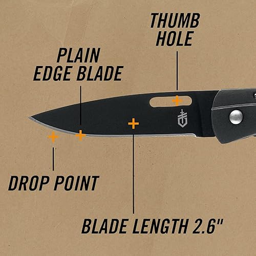 Miniatura 4 de Gerber Gear STL - Navaja de bolsillo plegable para caza y exteriores, punta de caída de 2.5 pulgadas y hoja de borde liso, color negro