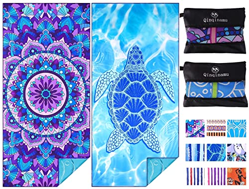 2 Pack Microfiber Oversized Lightweight Beach Towel 71"x32" XL Extra Large Thin Sand Free Towels Travel Swim Pool Yoga Gym Camping for Adults Women Men Beach Essentials Accessories Vacation Gift by Qinqinamu - Used condition - US$23.74