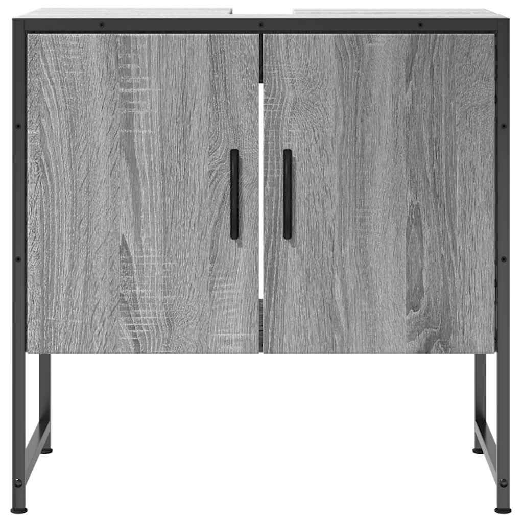 Mobile sottolavabo grigio Sonoma in legno e acciaio verniciato a polvere, 60 x 33 x 60 cm, con molto spazio per riporre oggetti, salvaspazio per bagno, WC degli ospiti, montaggio a parete