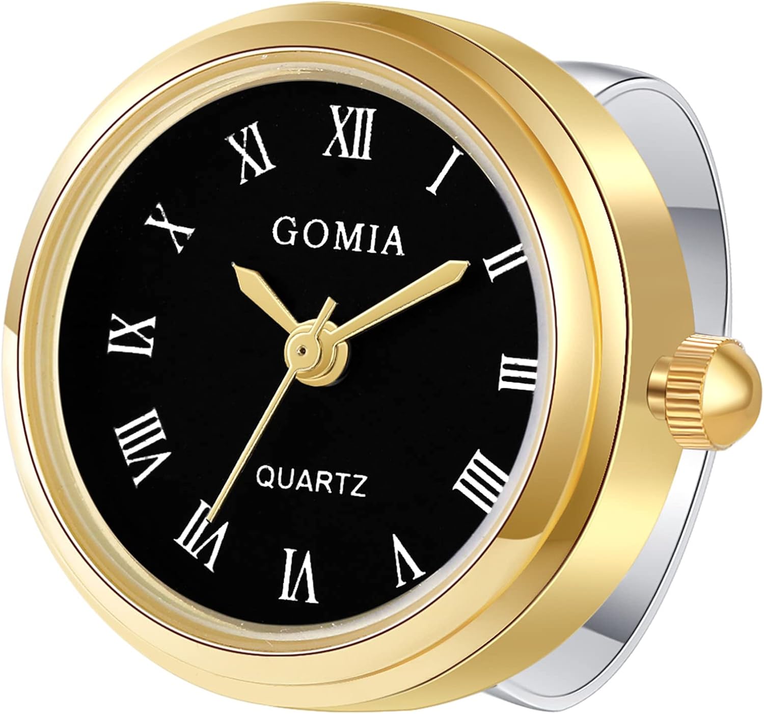 JewelryWe Men Women Finger Watch Round Dial Roman Numeral Quartz Adjustable Open Band Ring Watches for Mother's Day