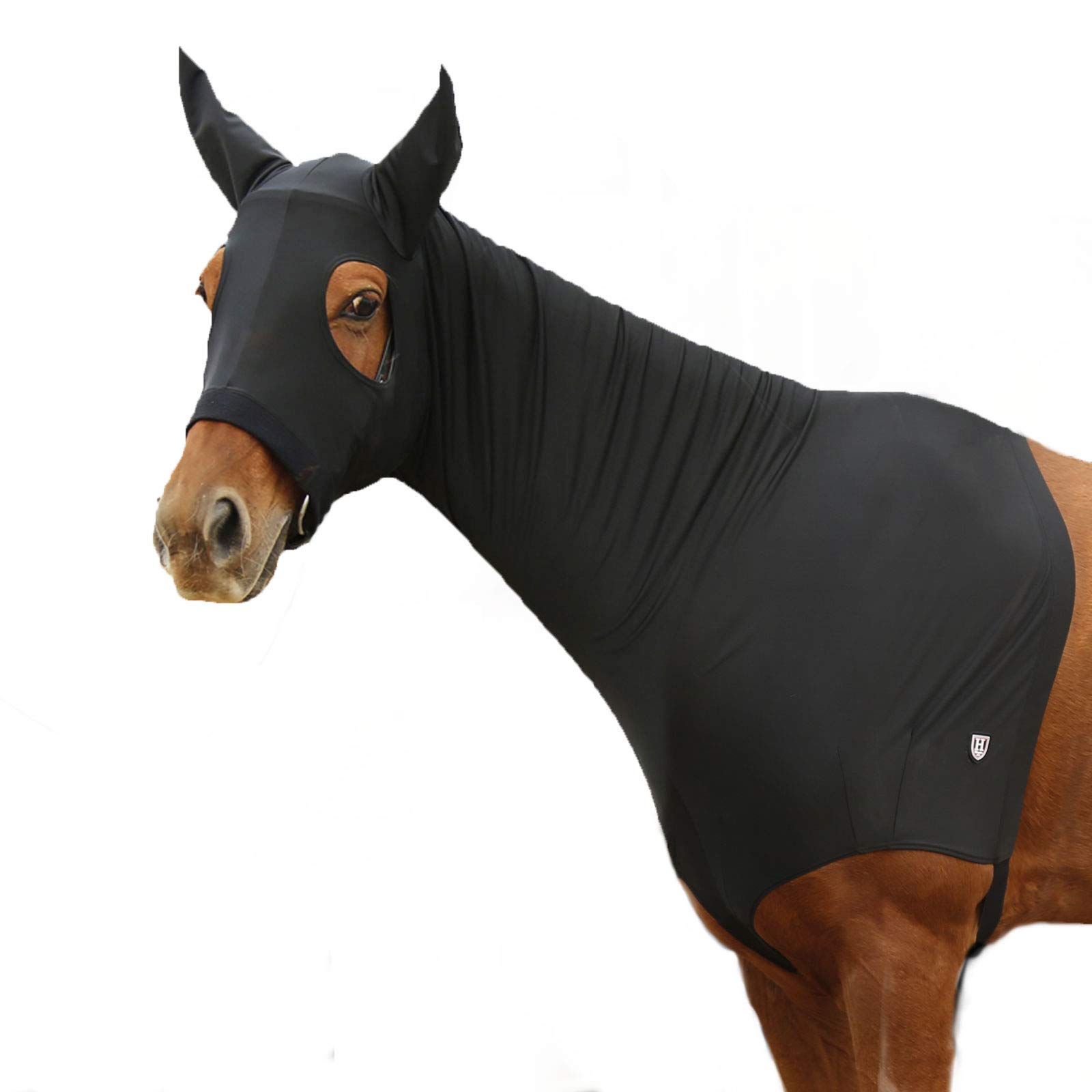 Harrison Howard Capucha elástica para caballo con cremallera, color negro, talla M