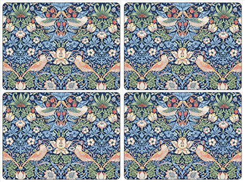 Pimpernel Morris & Co Strawberry Thief Blue Placemats, Set of 4 - Stain Resistant & Heat Safe Fabric-Feel Table Mats with Birds & Botanical Pattern for Stylish Dining & Entertaining