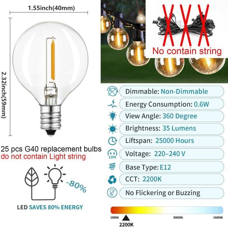Thokono G40 LED izzó 25db meleg fehér E12 foglalat IP44 vízálló kerthez