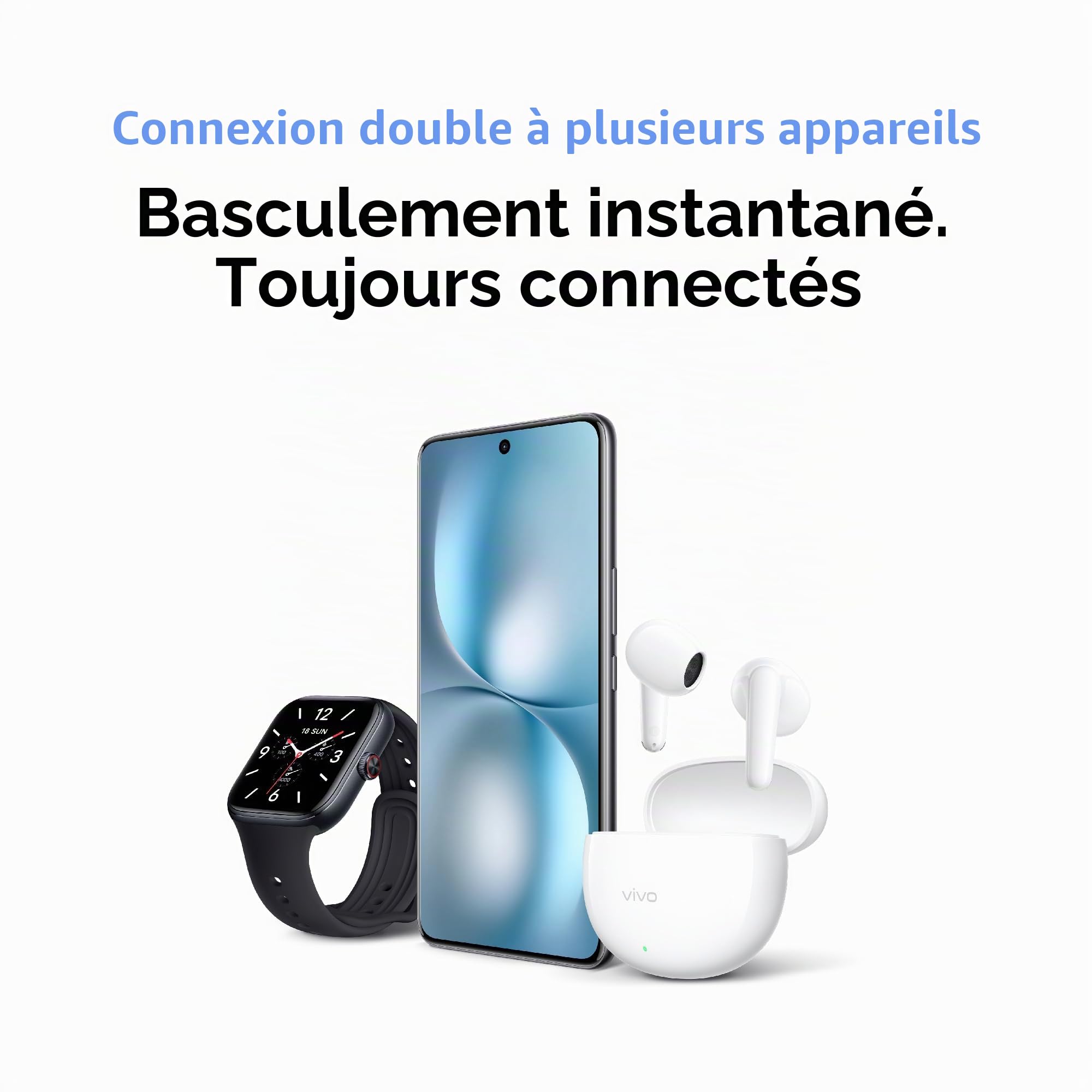 vivo Buds Air3, Wirless-Earphones, jusqu'à 50 heures de batterie, légèreté 3,6g, faible latence dans le jeu (88 ms), double connexion à plusieurs appareils, réduction du bruit lors des appels avec AI