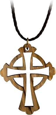 Logos Trading Post Celtic Cross, Wooden Cross Necklace for Men & Women, Certified Holy Land Olive Wood Orthodox Pendant Necklace from Bethlehem Israel, Christian & Catholic Religious Keepsake Gift