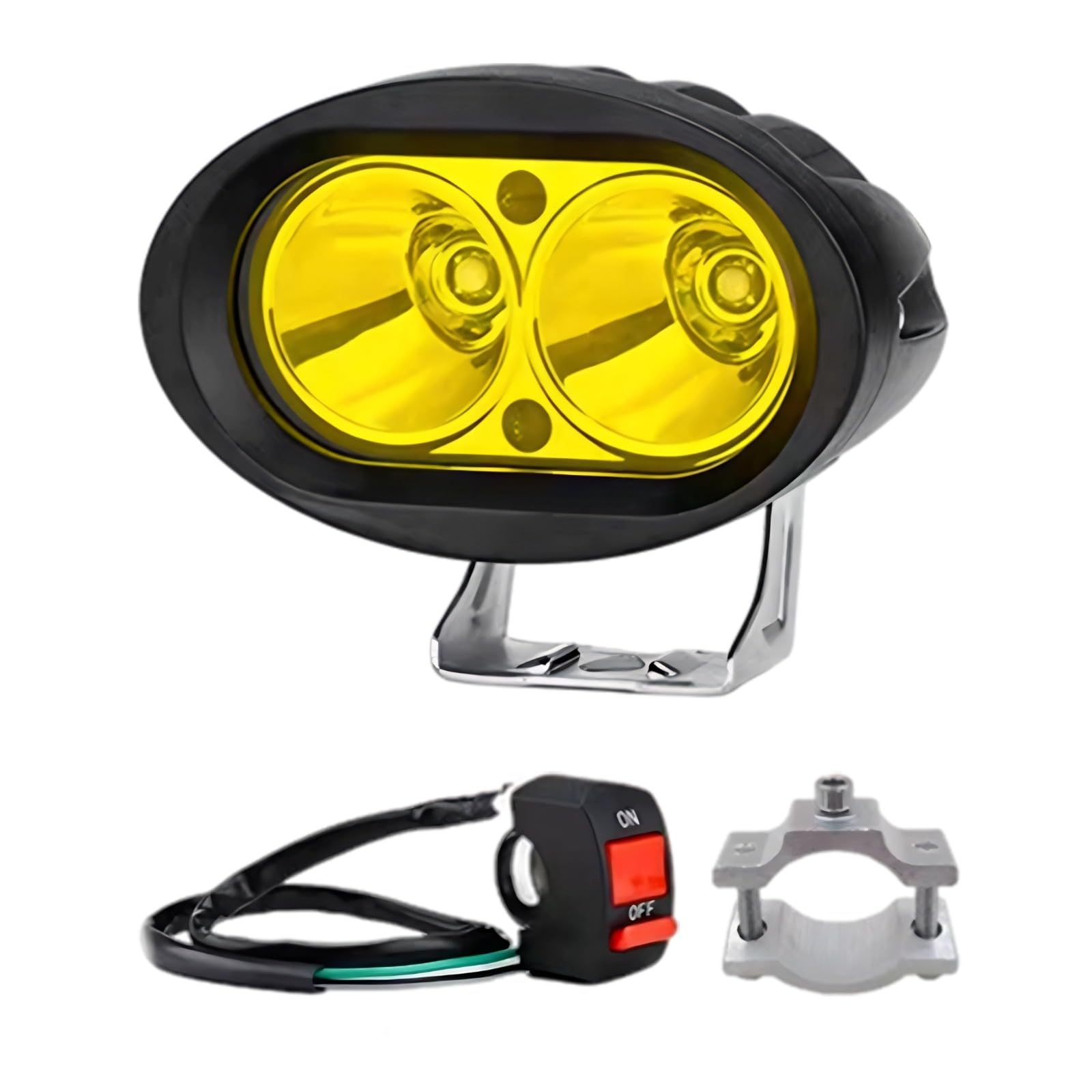 E-Bike-Scheinwerfer, Doppellinsen-Design mit Hochleistungs-LED, gelbes Licht, Starke und schwache Stroboskopmodi, Aluminiumgehäuse, Lenkerschalter und Montageset, für die meisten Roller
