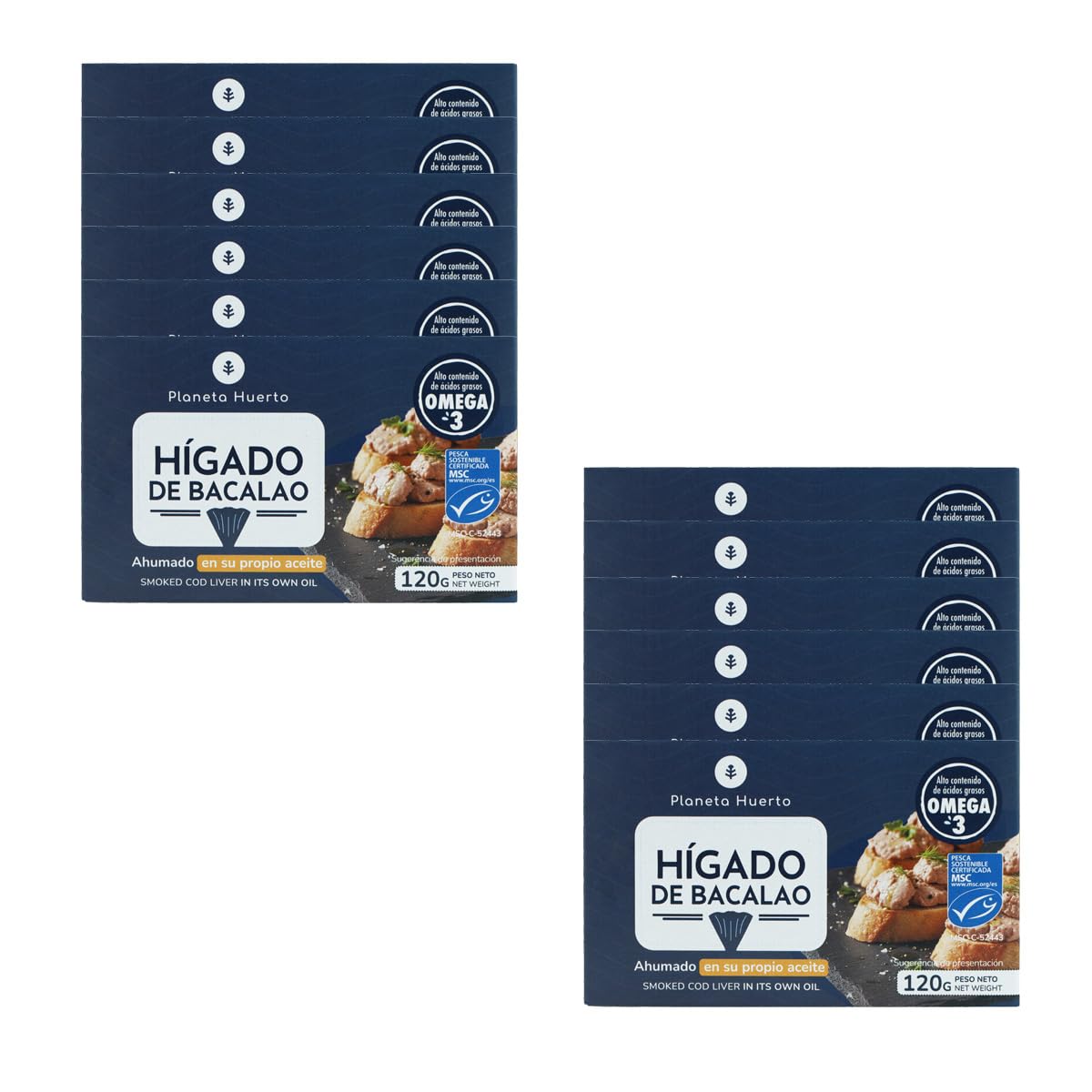 Confezione da 12 fegato di merluzzo nel proprio olio Planeta Huerto Bonsái 120 g