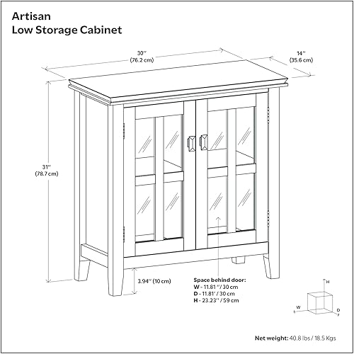 Miniatura 3 de SIMPLIHOME Armario de madera maciza artesanal de 30 pulgadas de ancho contemporáneo de almacenamiento bajo en negro, para sala de estar, entrada y