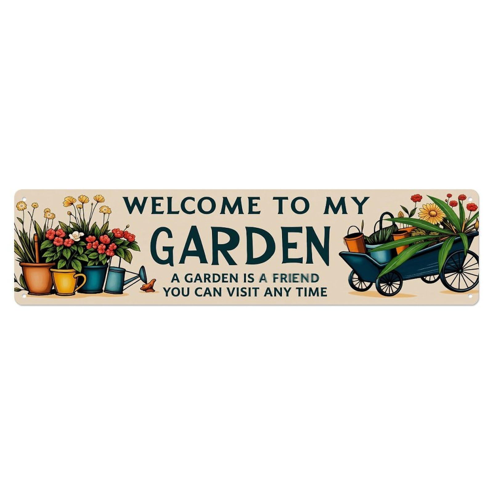 Welcome To My Garden Vintage Roses Floral Metal Tin Sign