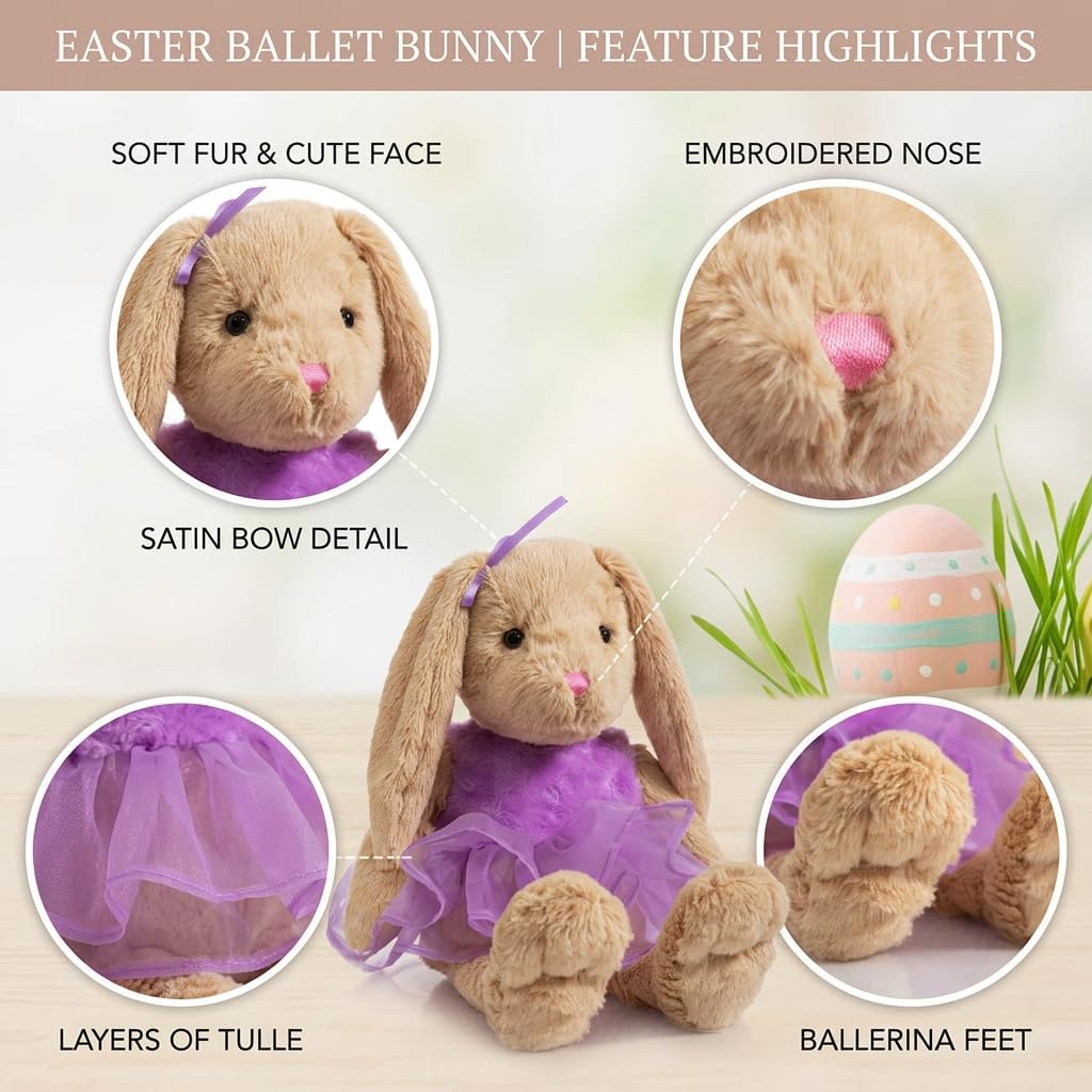 HollyHOME Ballet Bunny Stuffed Animal Plush Rabbit in Gauzy Dress Cute Easter Bunny Doll for Kids 21 inch Purple