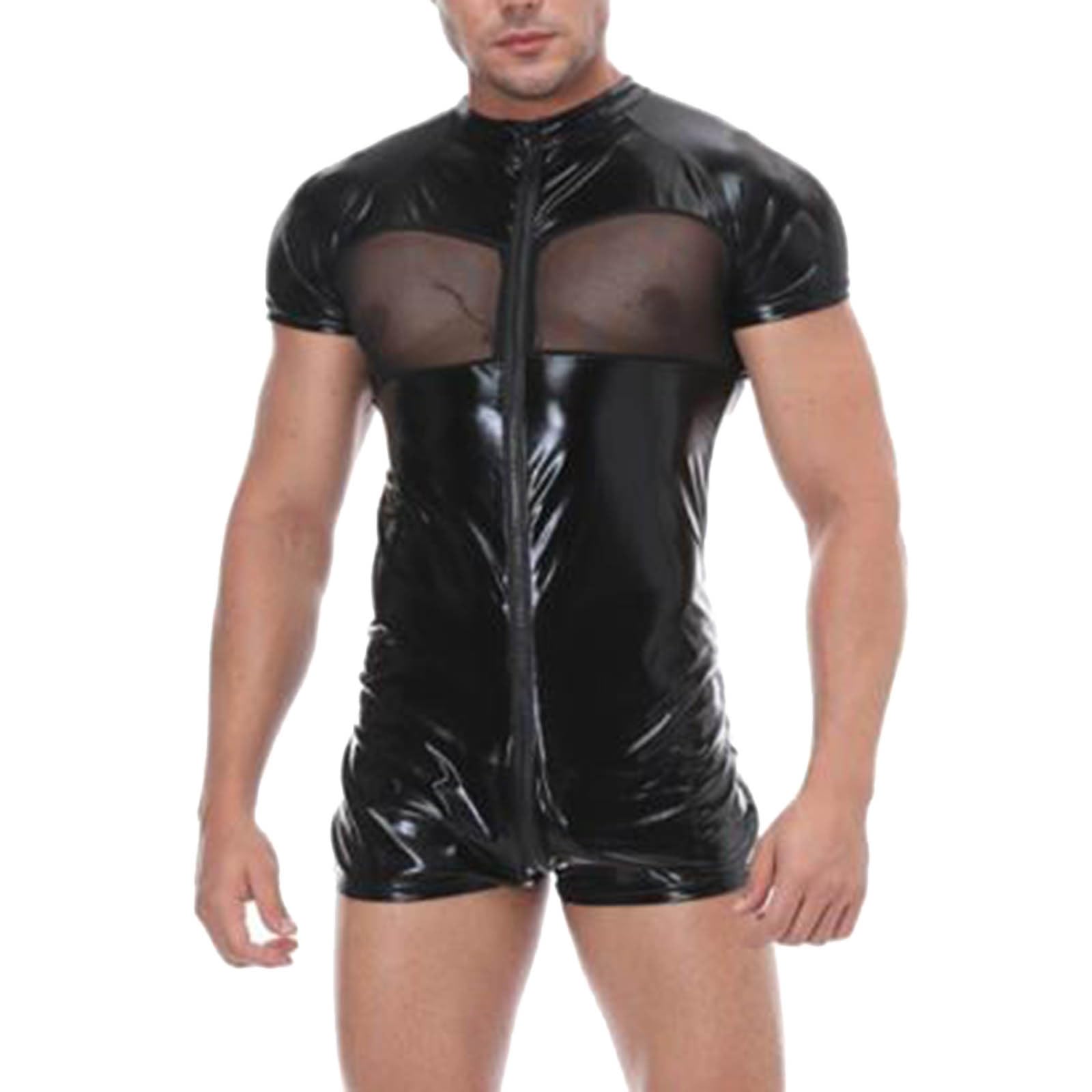 Latex Tenue Techno pour homme - Effet mouillé - Maillot de corps en cuir - T-shirt en maille - Clubwear - Débardeur - Coupe ajustée - Chemise en cuir - Lingerie pour homme