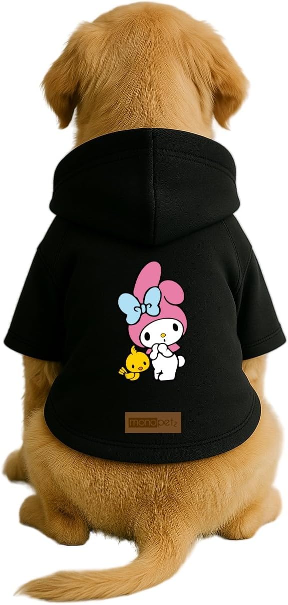 Baskılı İçi Polarlı Köpek Ve Kedi Kıyafeti & Elbisesi - Siyah Renk Kapüşonlu Hoodie B69D4 Xs