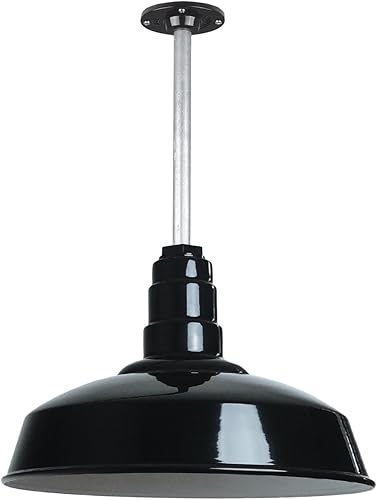 Steel Lighting Co. Carson Barn Light - Colgante montado en el techo, cúpula de 16 pulgadas, vástago de 12 pulgadas, luz de acero de estilo