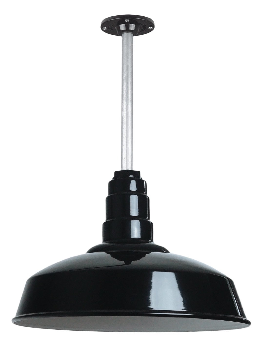 12" Stem Barn Light Pendant 16" Dome | Garage Workshop Ceiling | Black