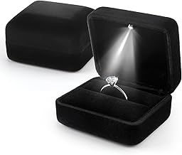 Velvet Ring Box with LED Light for Jewelry Display Luxury Gift Automatic Lighting for Proposal Engagement Anniversary Couple for Ring Up