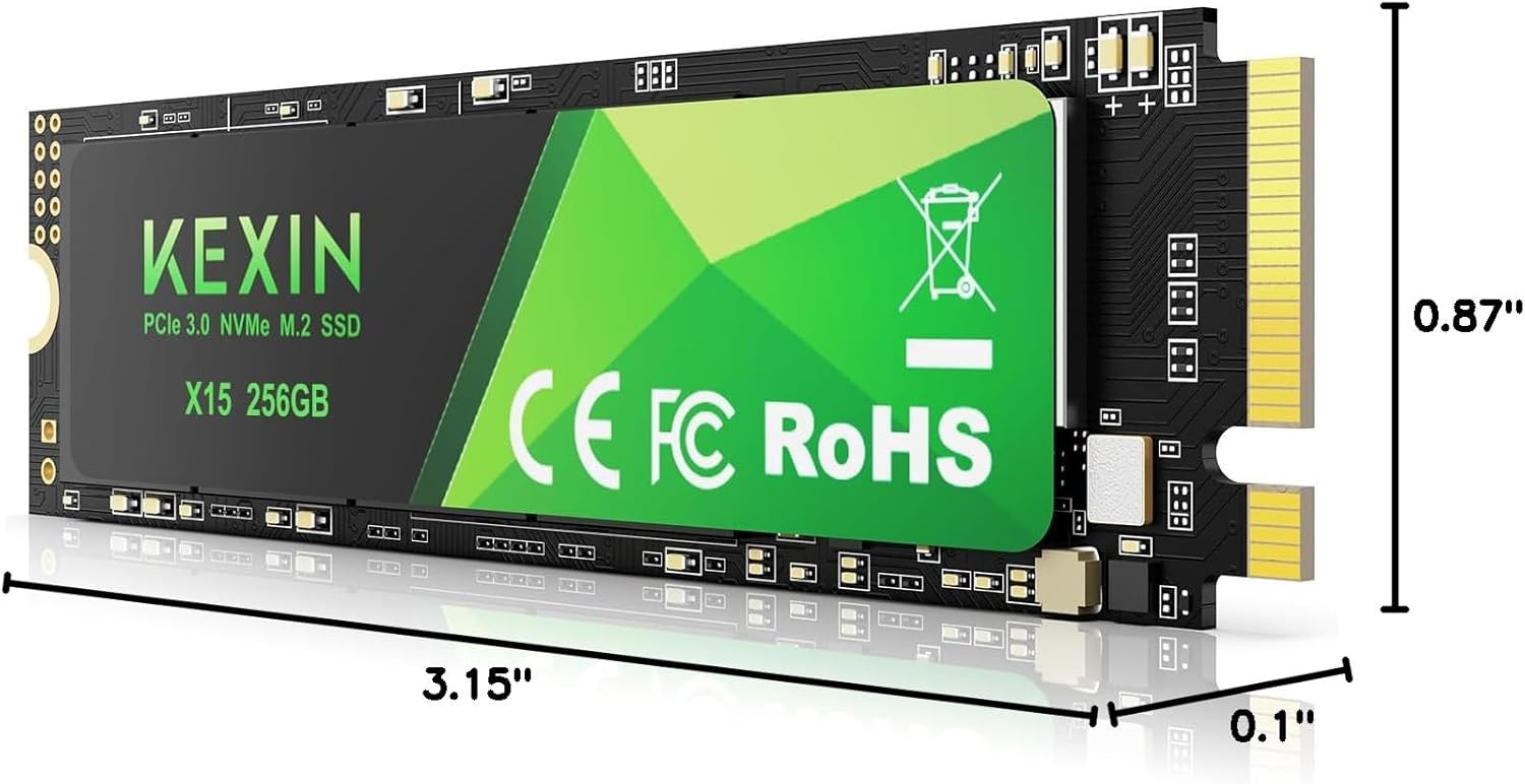 KEXIN SSD M.2 NVMe Internal SSD 256GB M.2 2280, PCIe Gen 3.0, up to 2800 MB/s Read, 2300 MB/s Write, Internal Solid State Drive Compatible with Laptop,PC,Gaming Black,256GB