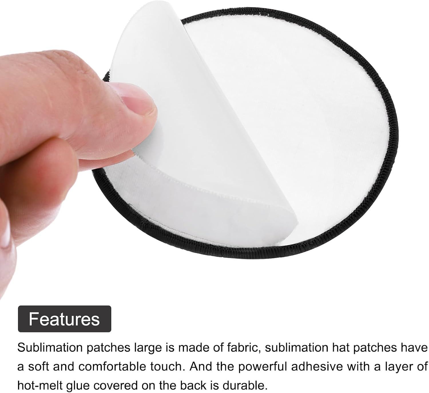 MECCANIXITY 90pcs Sublimation Patch Blank, 7.5cm/2.95 Inch Fabric Iron-on Blank Heat Transfer Repair Patch for DIY Crafts Caps Clothes, White with Black Border