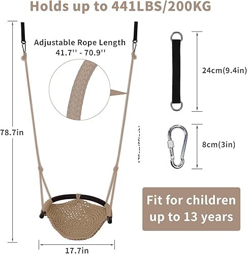 Miniatura 2 de Hi-Na Asiento de columpio de árbol para niños, columpio de cuerda para niños, columpio interior para niños al aire libre, columpio para patio