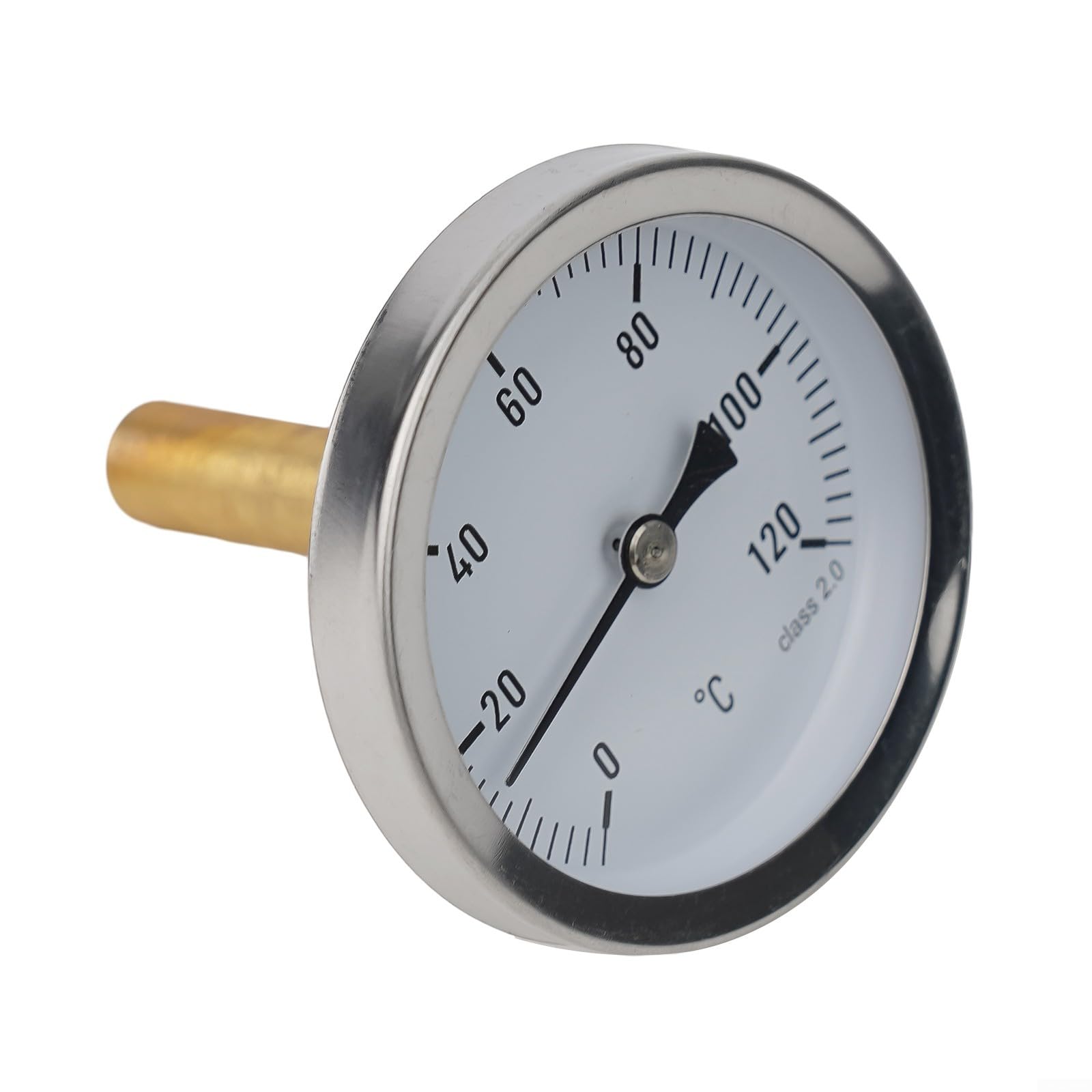 SiSinkal Industrial Temperature Gauge with Stainless Steel Case Brass Sleeve Screw Mount Bimetal Thermometer For Central Heating Boiler 0-120°C 63mm