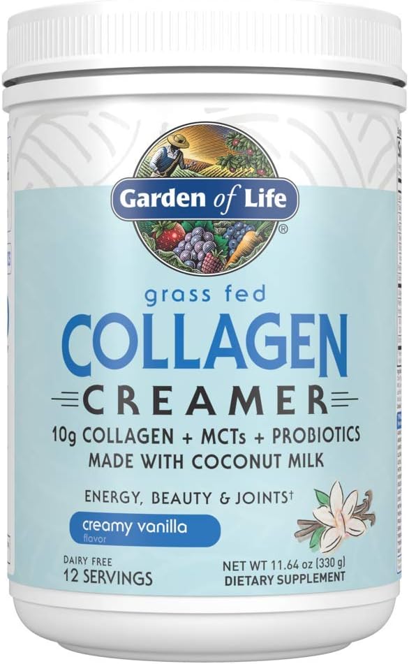 Garden of Life Grass Fed Collagen Creamer Powder – Creamy Vanilla, 12 Servings, Powder for Coffee Energy Beauty Joints, Collagen Peptides with Coconut MCTs, Keto Protein Supplements