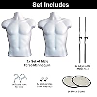Vista 30 de DisplayTown - Maniquí masculino de torso con soporte de metal, cuerpo hueco, apilable, forma para exhibir camisetas, mostrador, ferias de Negro