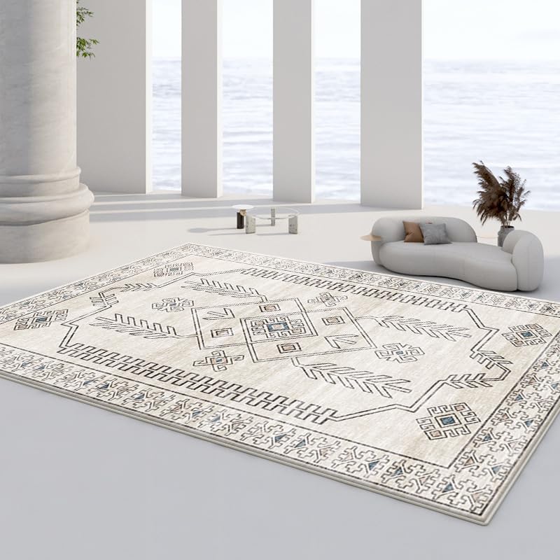 Tapis rectangle salon 120x160 lavable poils ras chambre rétro floral