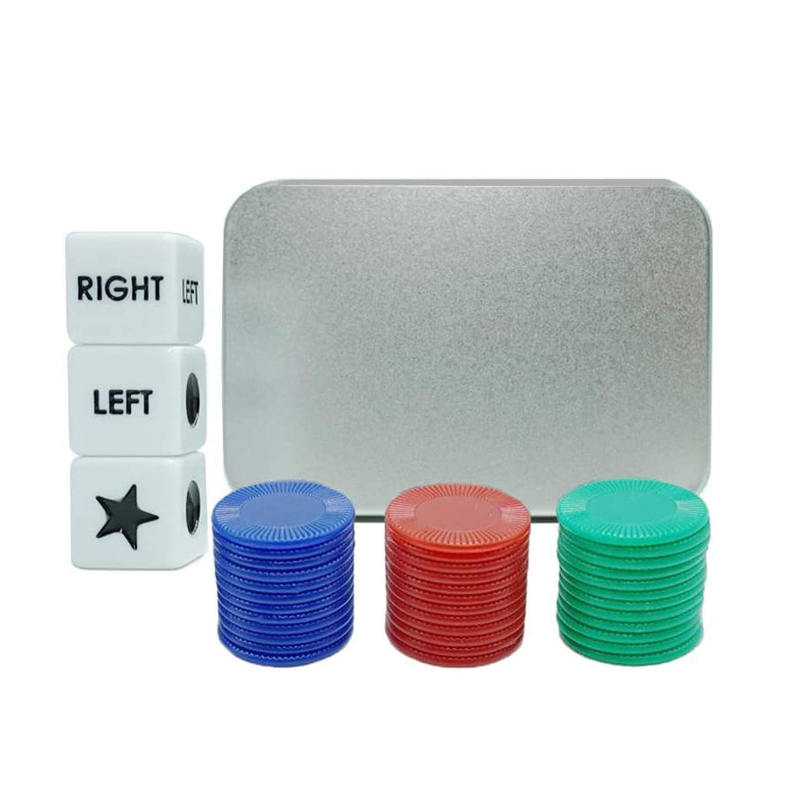 Amazon.com: HONGKEIE Left Right Center dice Game Prime Set Bundle with 3  Dices + 36 Chips (Black) : Toys & Games