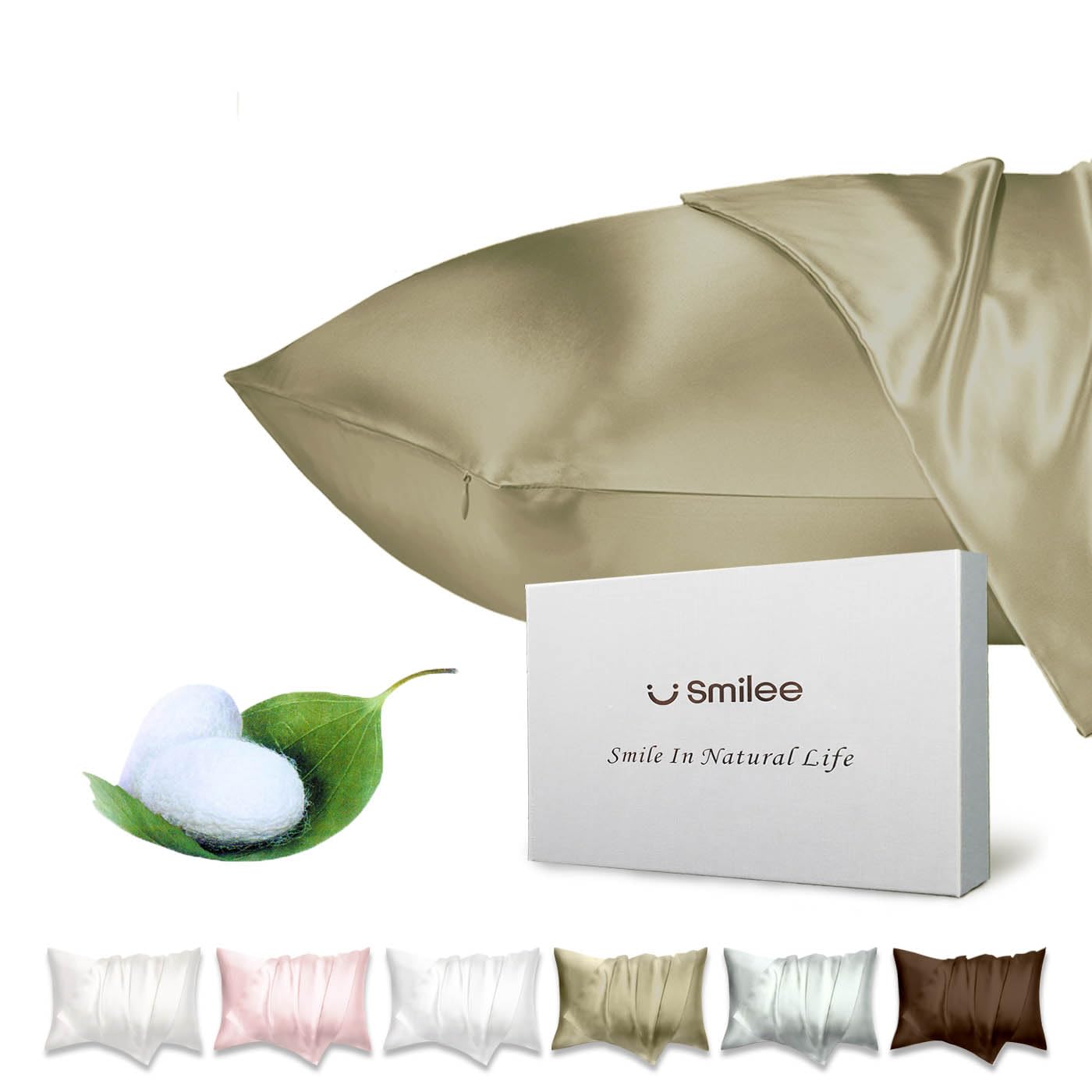 Smilee 100% Mulberry Silk Pillowcase for Skin and Hair, Queen Size, Both Sides 19 Momme, 600 Thread Count, with Hidden Zipper (Apricot, 1)