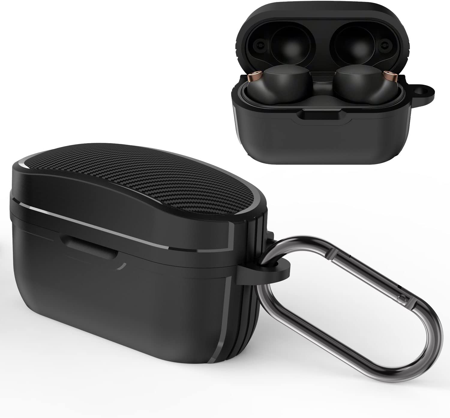 Earbuds Case Compatible with Sony WF-1000XM4(2021) Front LED Visible Full-Body TPU Military Hard Shell Protective Cover Case with Keychain