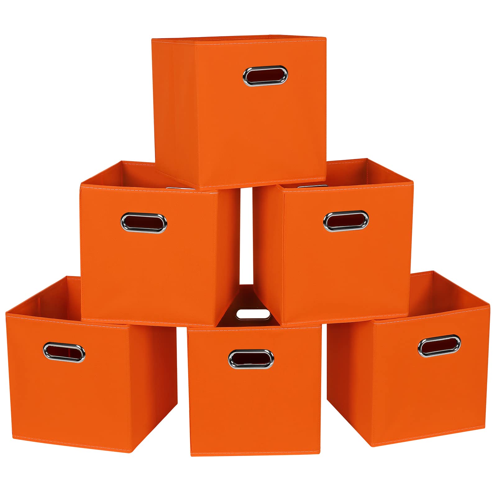 STOREONE Stoff-Aufbewahrungskörbe, Würfelkörbe, Behälter (28,9 x 28,9 x 28,9 cm) mit zwei Griffen für Regal, Schrank, Kinderzimmer, Schlafzimmer, Organizer, faltbar, 6 Stück, Orange