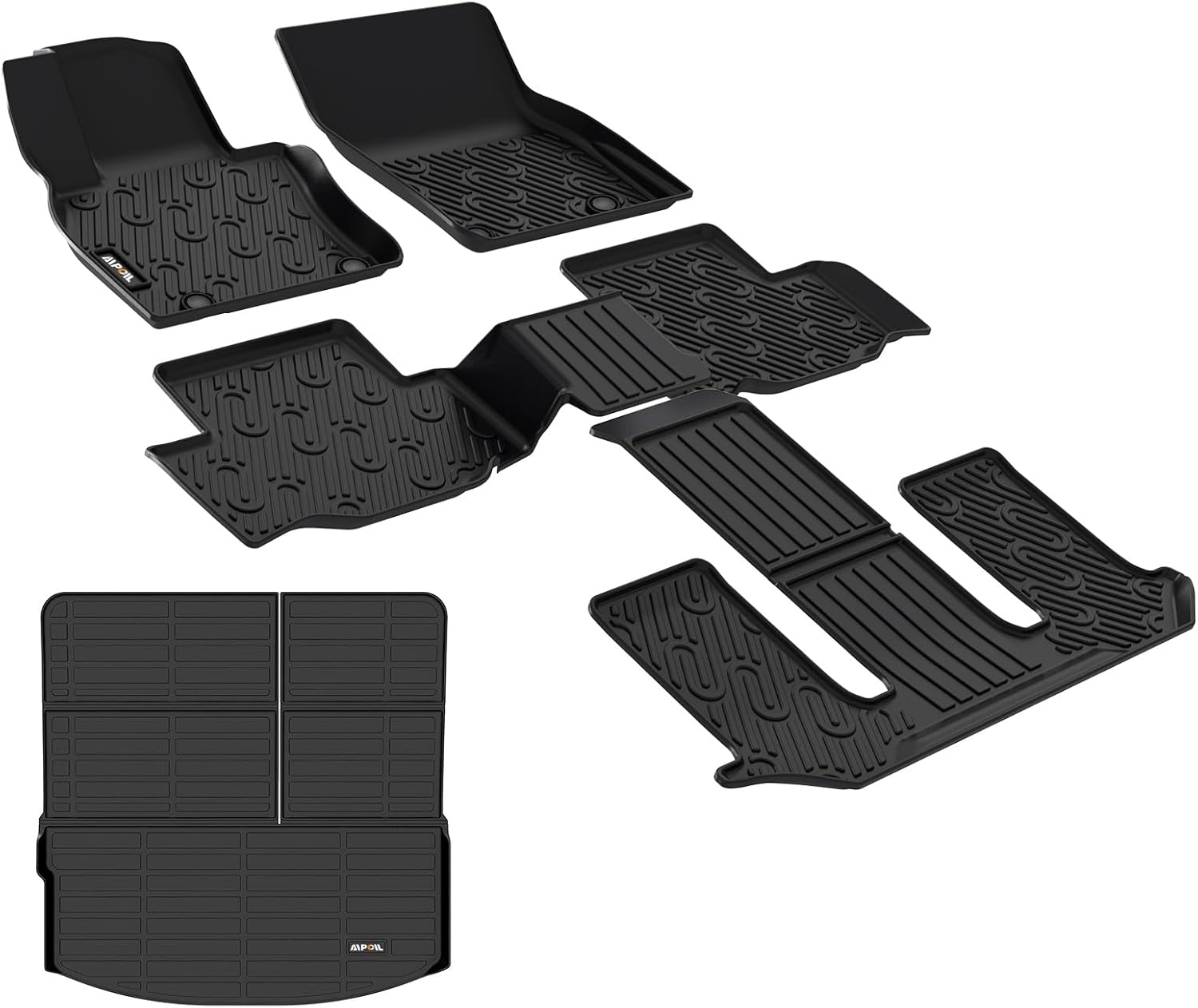 AIPOIL® Floor Mats & Cargo Liner Custom for 2024 2025 Mazda CX90 & CX-90 PHEV (7 Passengers) ?TPE All Weather Anti-Slip Floor Liners? Full Set mats Car Accessories, Black