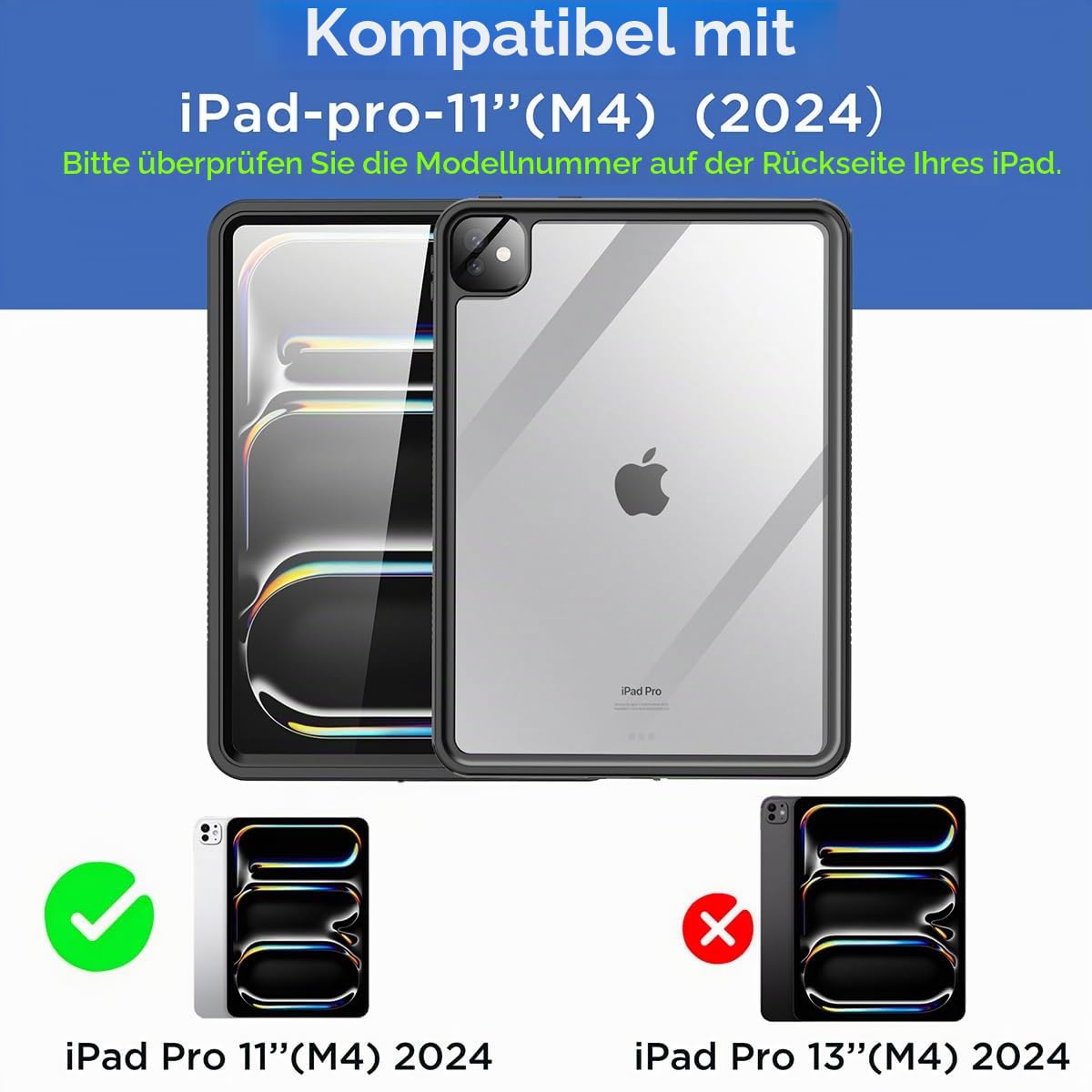 AICase für iPad Pro 11 Zoll, wasserdichte Hülle M4 (2024, 5. Generation), [Integrierter Displayschutz und Ständer] Robuste, stoßfeste und sturzsichere Schutzhülle für den ganzen Körper
