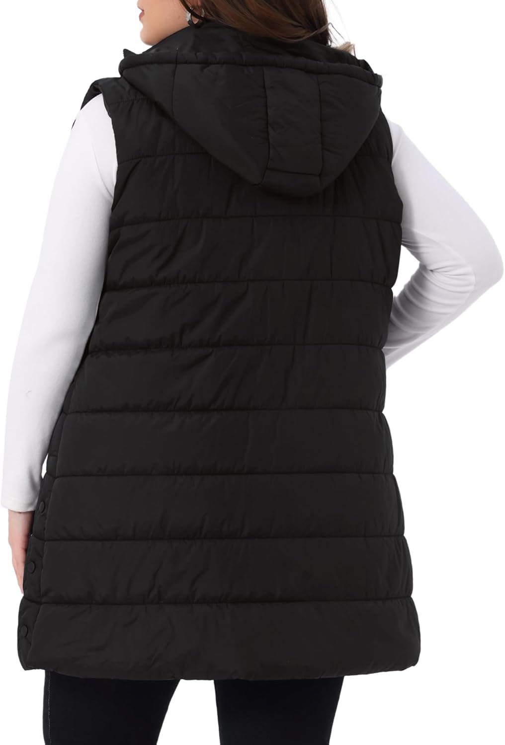 Agnes Orinda Women's Plus Size Long Puffer Vest Hooded Zip Up Sleeveless Casual Quilted Jacket with Pockets