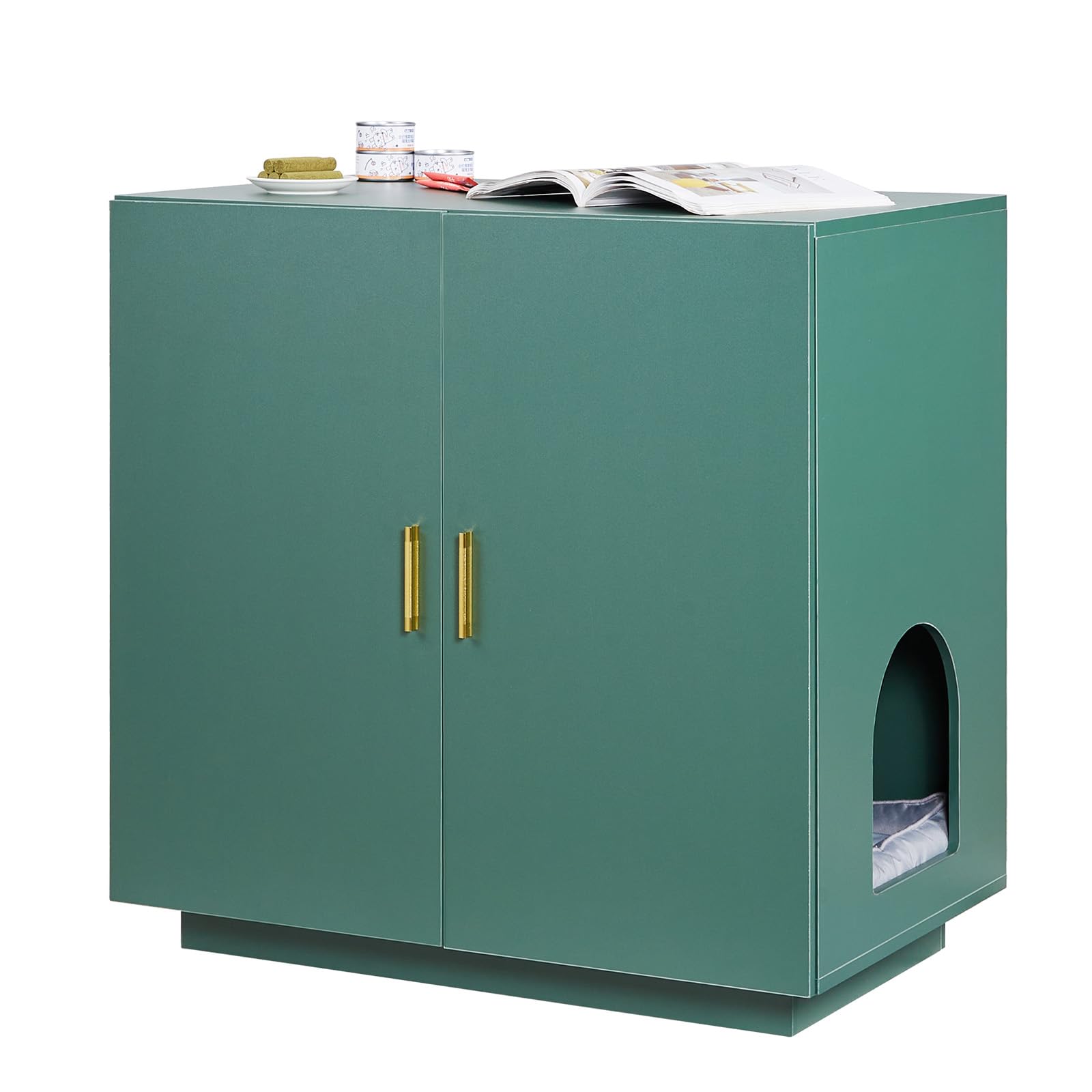 VEVOR Muebles de Baño Oculto para Gatos 80 x 50 x 79 cm, Armario para arenero de Madera con Dos Puertas, Mueble de Casa con 1 Estante, para Ocultar Las Cajas de Arena para Gatos, Verde Oscuro
