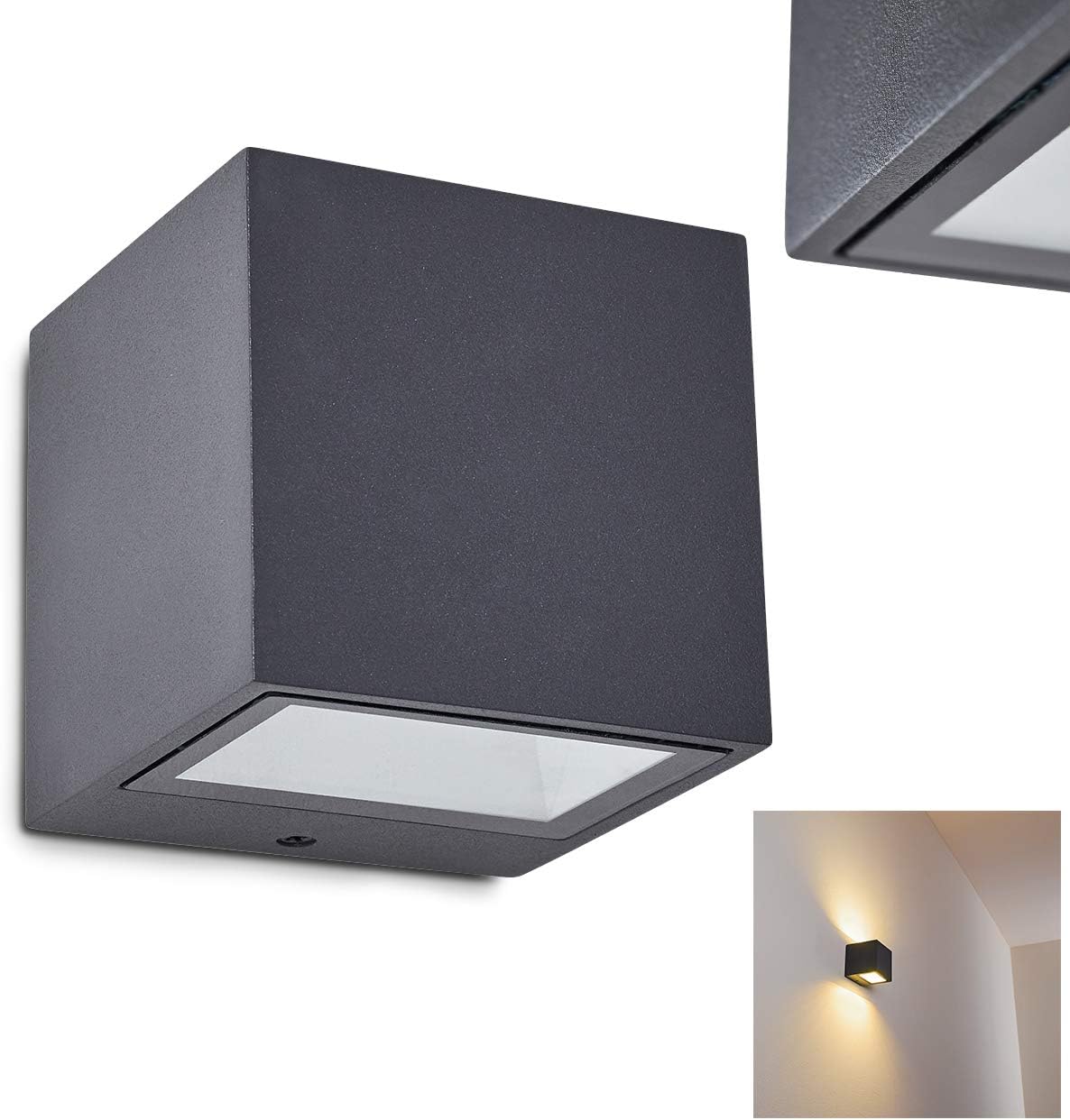 LED Outdoor Wall lamp Spidern, Wall lamp in Aluminium in Anthracite, Wall lamp 9 Watt, 850 Lumen, 4000K, Angular Wall lampUp&Down Effect, IP54