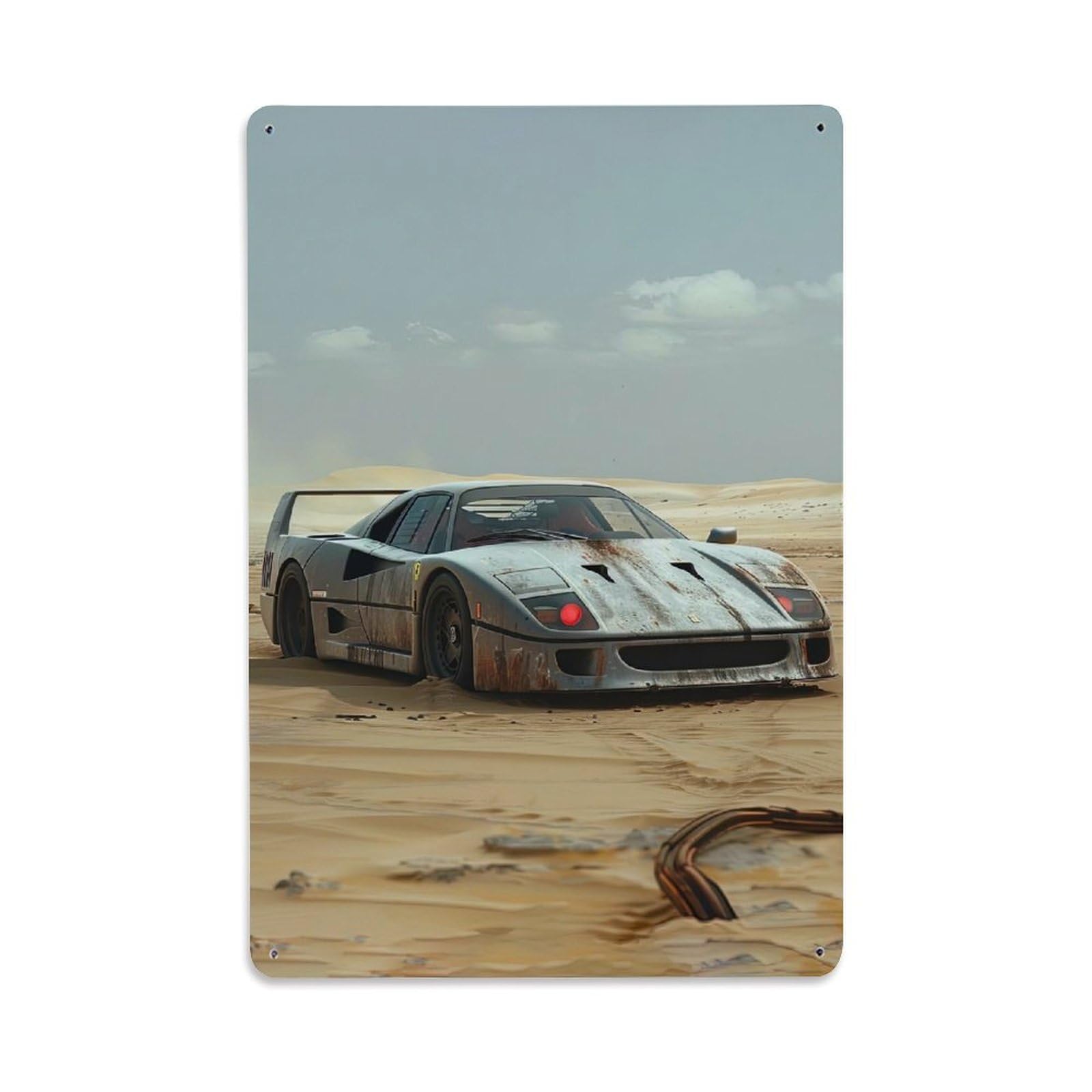 Supercar War Damaged Version F40 Sport Car Metal Tin Sign Plaque Wall Decor for Cafe, Club, Garden Metal Poster 8x12Inch