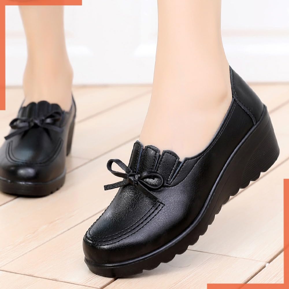 Mocasines cómodos de cuña de cuero para mujer y mujer, mocasines de cuña