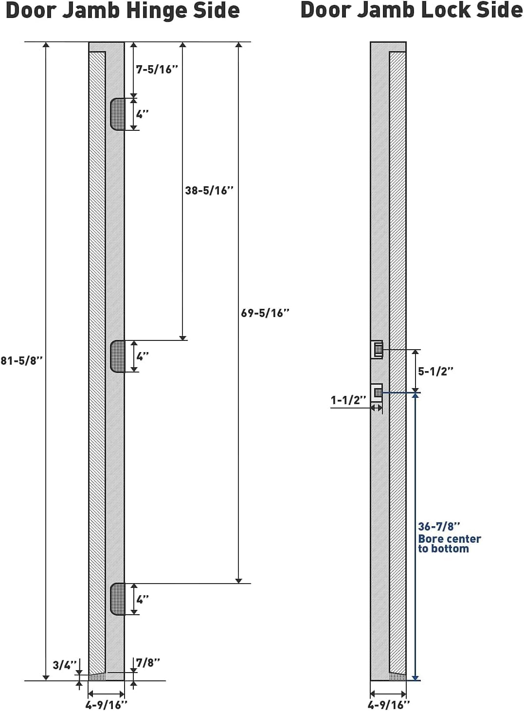 Left-Hand Inswing Exterior 4-9/16" Vinyl Door Jamb Kit – Front Entry Door Frame with Pre-Cut Hinge Mortises, Lock Bore, Brickmould & Hinges, Easy to Assemble