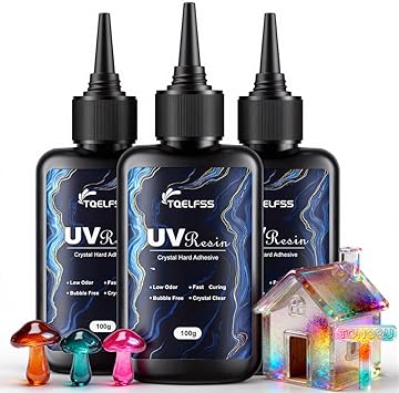 300g UV Resin,Crystal Clear,Hard UV Curing epoxy Resin, Upgraded Formula,odorless,Solar Activated Glue kit,Clear,UV Fast Curing,for Craft Decoration 100 g*3