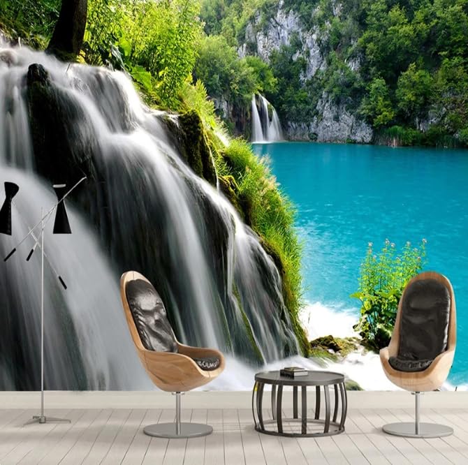 Papier peint cascade et lac des cygnes photo 3D pour salon 400x280 cm