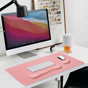 4-in-1 Large Gaming Mouse Pad, Keyboard Wrist Rest Pad & Wrist Support Mousepad Set, Extended Desk Pad Waterproof Desk Mat for Home Office Study Game-Pink