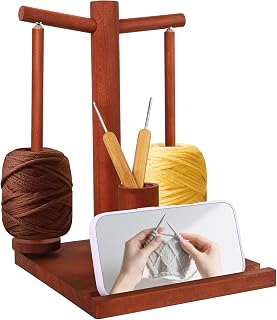 Lemosyu Wooden Yarn Holder for Crocheting and Knitting, Yarn Holder Spinner with Magnetic Rotating Mechanism 2 Spindles and Anti-Slip Pads, Perfect for Crochet Gift for Knitting Lovers