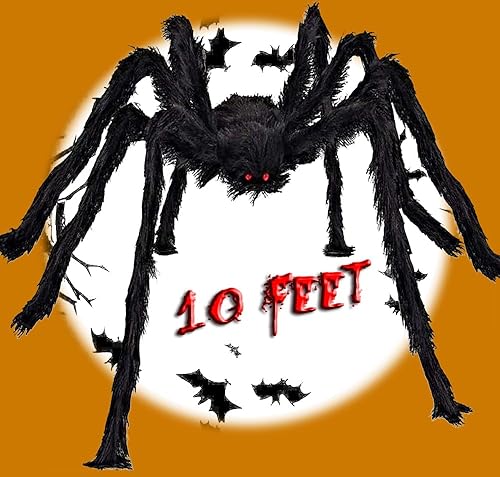 Epesl Decoración de araña de Halloween para exteriores, araña negra peluda gigante de 10 pies, accesorios de araña falsa aterradora para Halloween,