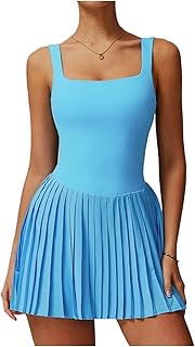 Vestido de tenis falso de dos piezas con almohadillas for el pecho y pantalones cortos, faldas de Fitness suaves y elásticos, faldas de Yoga y gimnasio con Control de barriga for mujer(Blue,S)