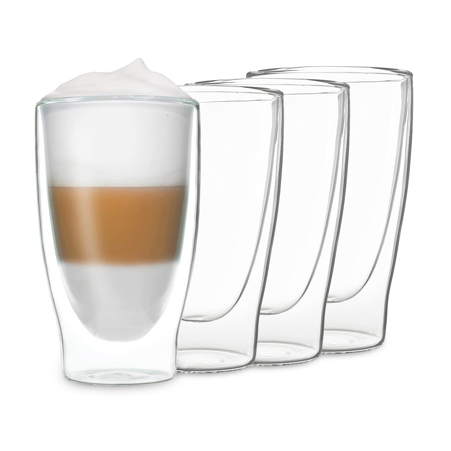 Juego de vasos dobles de cristal DUOS (4 vasos de 400 ml), vasos de cóctel térmicos. Aptos para: latte macchiato, cappuccino, té, té helado, zumo, agua, cola, cócteles. Vasos DUOS de Feelino