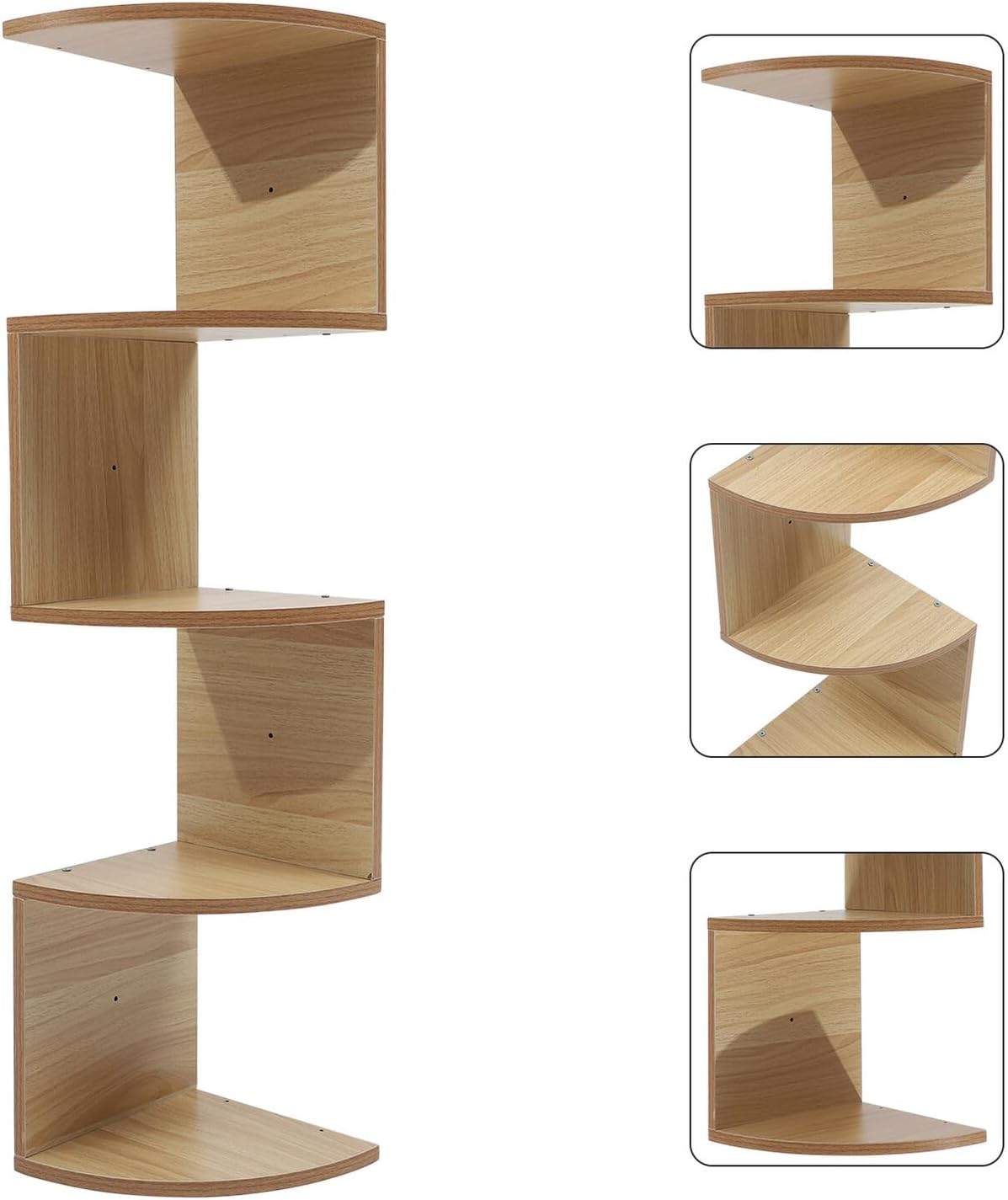 Creative Wooden 5-Tier Wall-Mounted Storage Shelf Corner Rack Home Storage Shelf Floating Bookshelf for Bedroom Living Room Decor