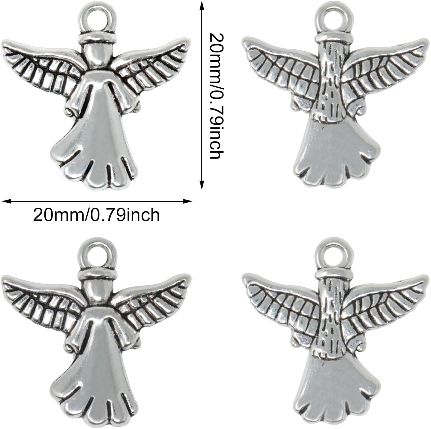 Honbay 60PCS Antique Silver Angel Pendants Guardian Charms Alloy Religious Pendant Cute Tiny Beads for Keychains Earrings Bracelets Necklaces Jewelry Making and DIY Crafts - Image 2