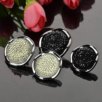 Buttons,Button Pins Jeans,Pant Waist Tightener, Extender, Shiny Round Button Wavy Edge Resin Rhinestone Sew Crafting ButtonsBlack